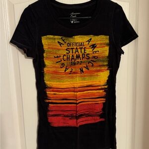 American Eagle Outfitters Gold and Orange Fitted Graphic Polo Tee